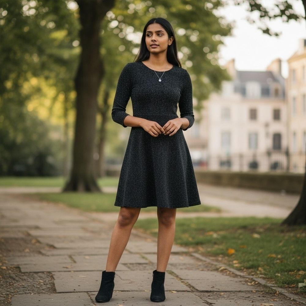 Dalia Black Speckle Skater Sweater Dress | Mini Flare Gothic Grunge Cozy Chic 4